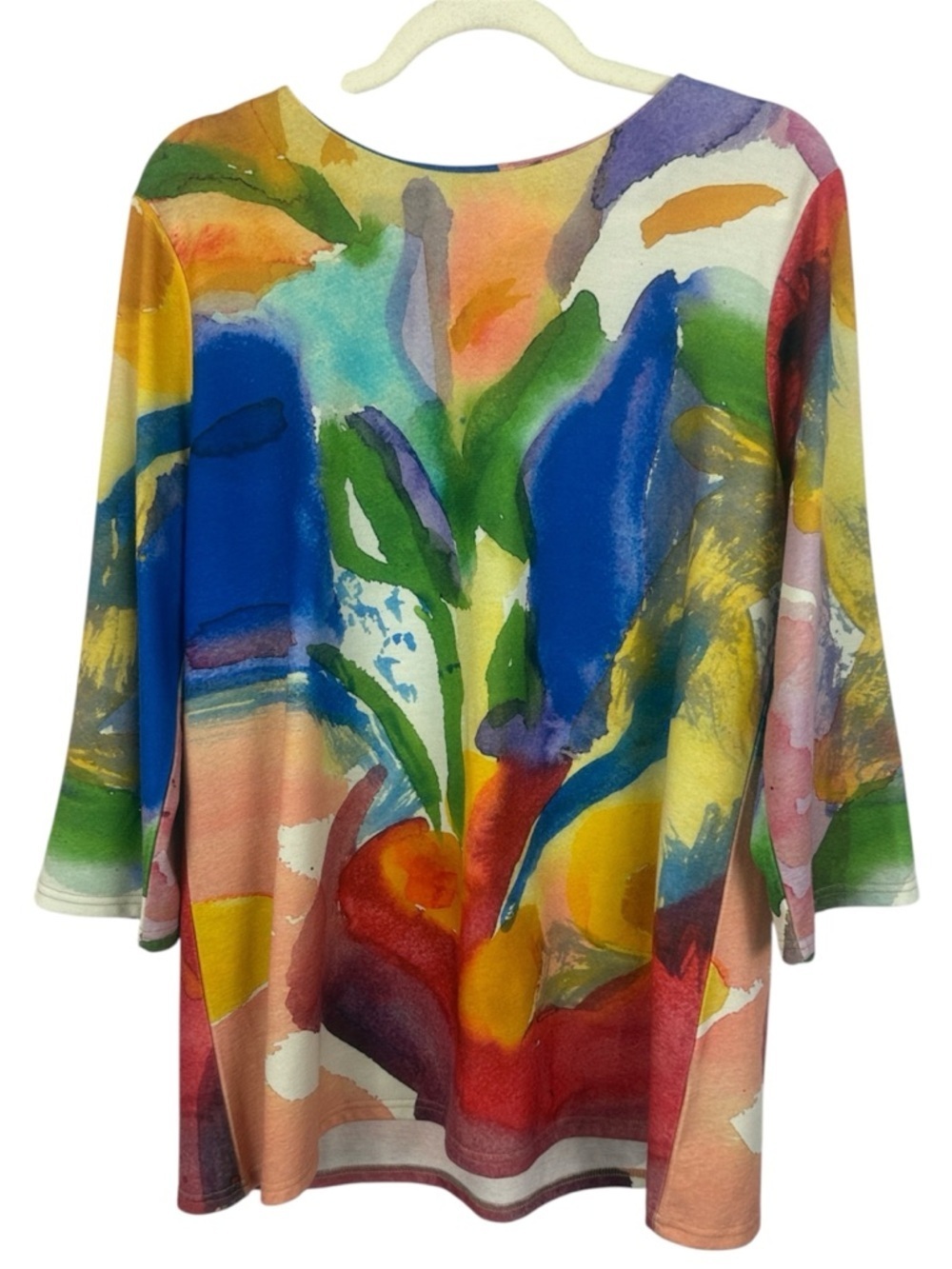 Trisha Tyler Multicolor Abstract Watercolor Floral Scoop Neck  Large Tunic Top